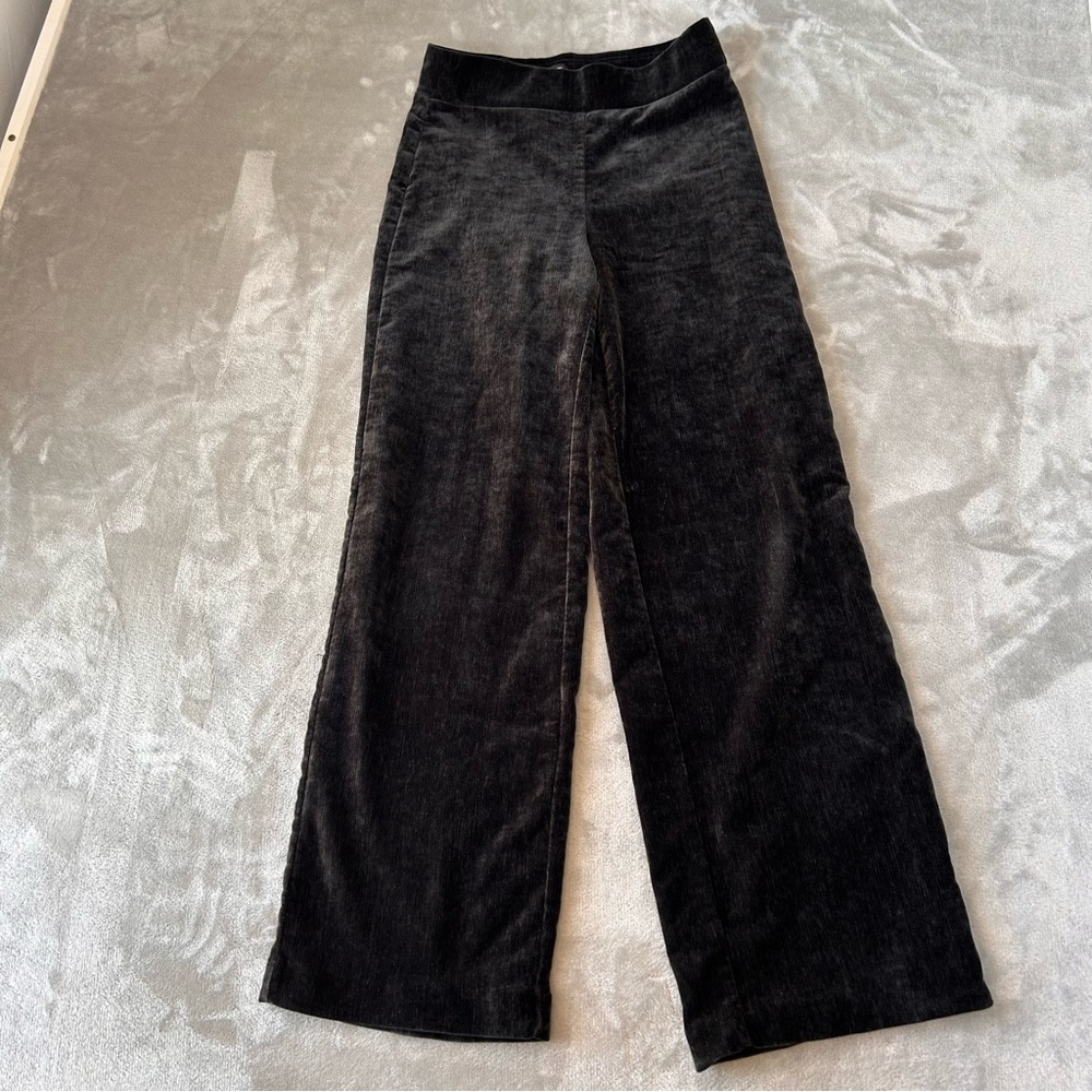 Loft Ribbed Velour Pull On Wide Leg Pants Womens Small Black Career Academia